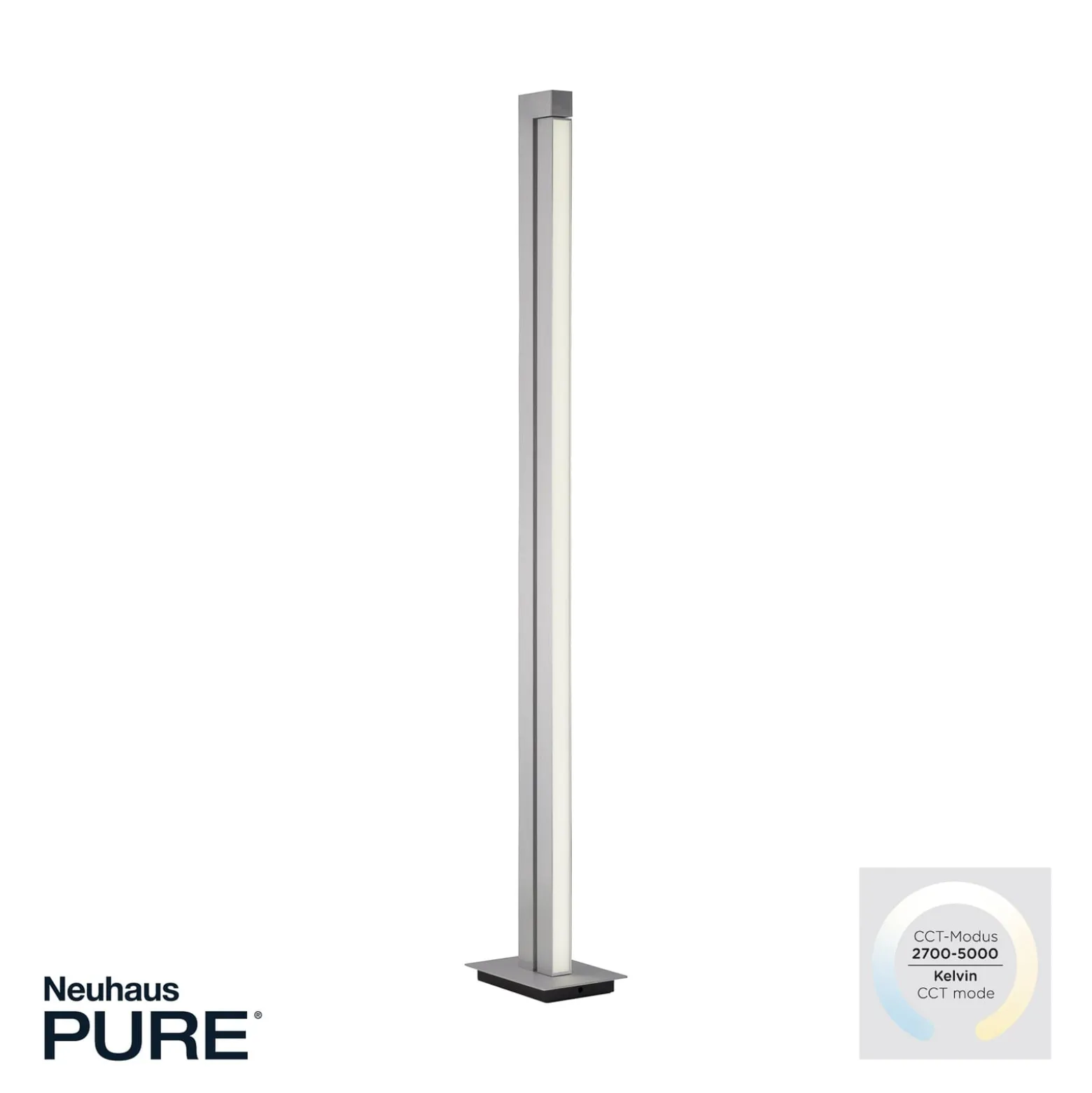 LED-lattiavalaisin PURE Lines, hopea, kaukosäädin, 140 cm