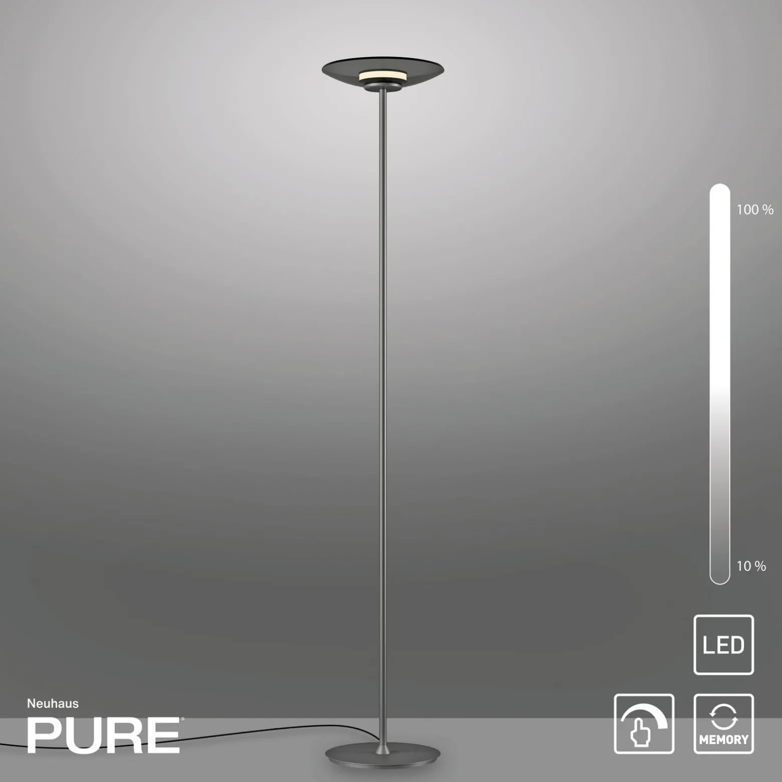 LED-lattiavalaisin PURE Moon, platina, savulasi, 180 cm