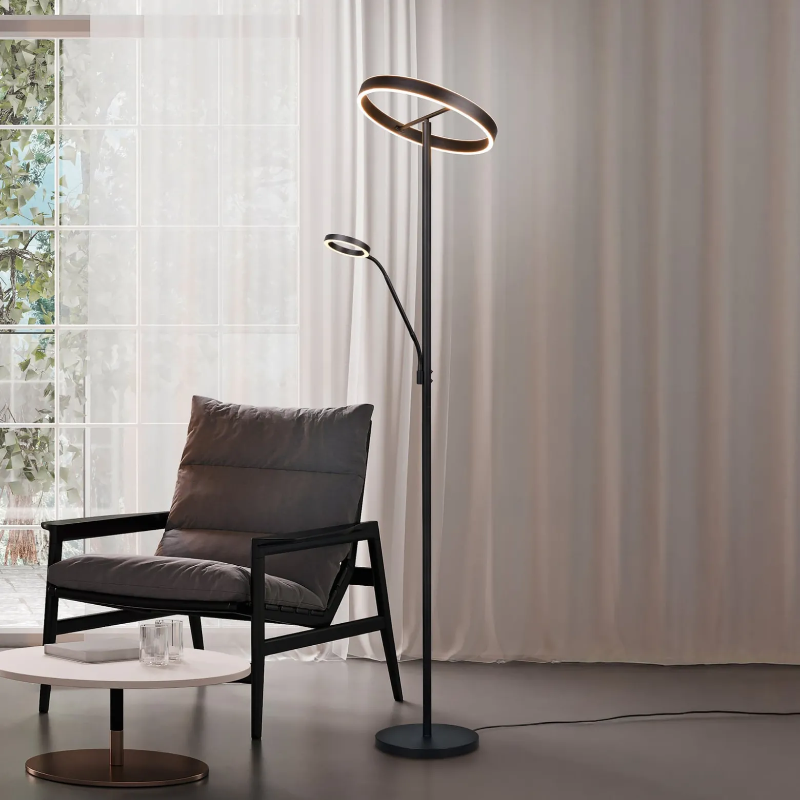 LED-lattiavalaisin Willis, musta, korkeus 180 cm metalli CCT-himmennin