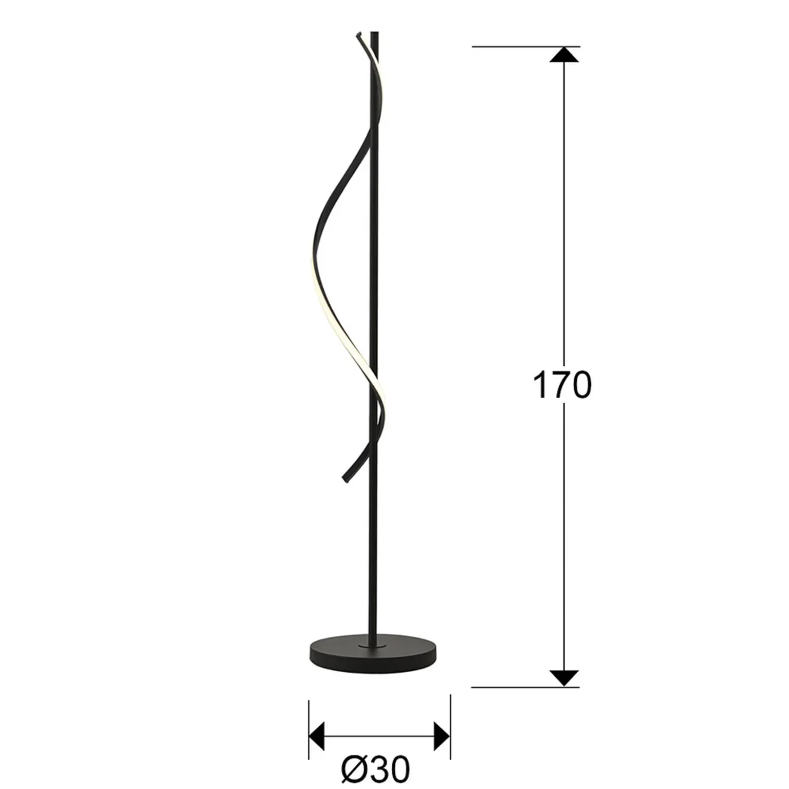 LED-lattiavalo Boa, korkeus 170 cm, musta, metalli