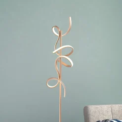 LED-lattiavalo Curls, messinki, metalli, korkeus 156 cm, himmennettävä