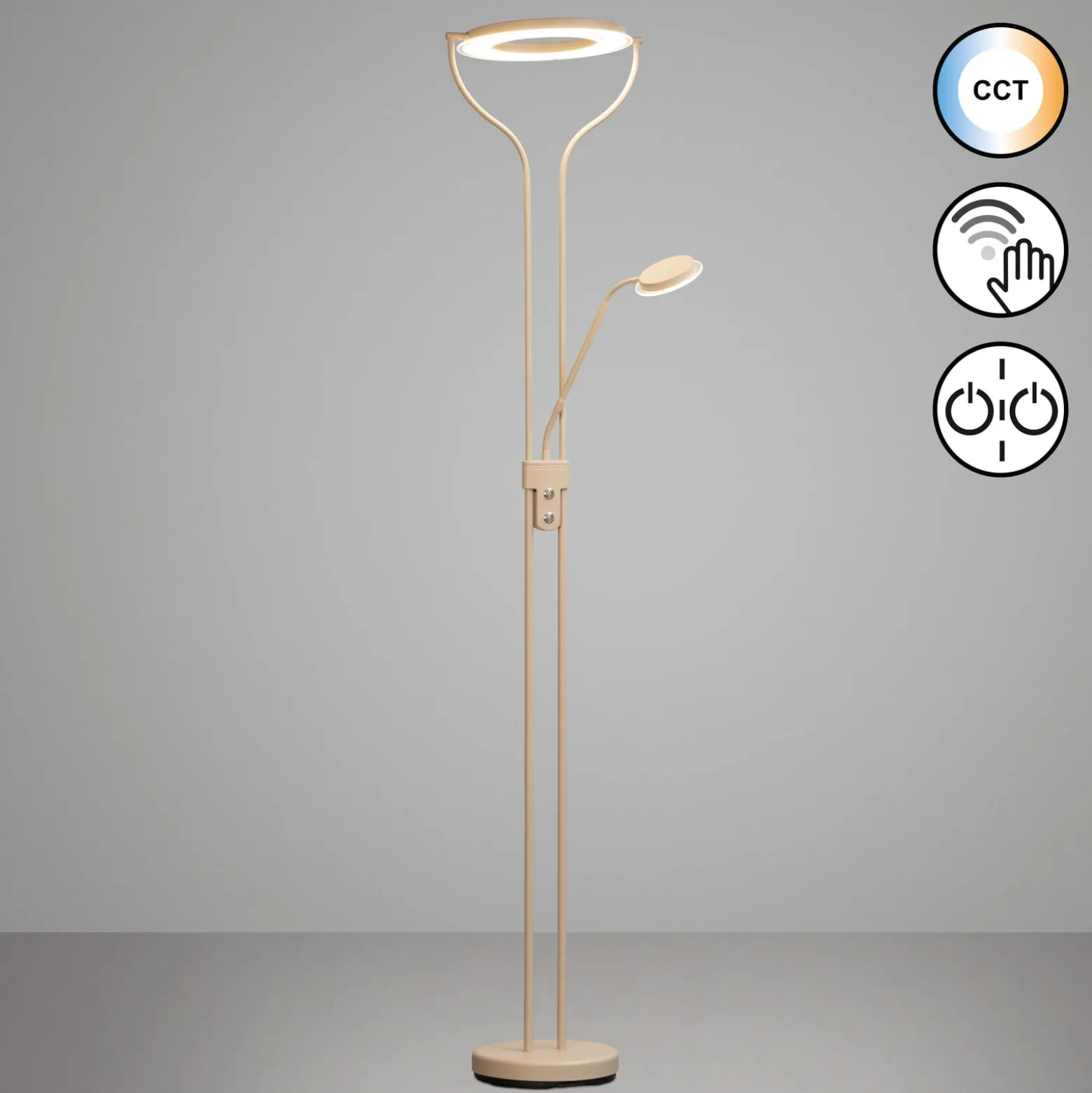LED-lattiavalo Davos, hiekanvärinen, korkeus 180 cm, 2-lamppuinen, CCT