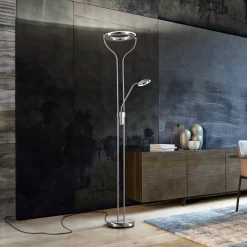 LED-lattiavalo Davos, nikkelivärinen, korkeus 180 cm, 2-lamppuinen, CCT