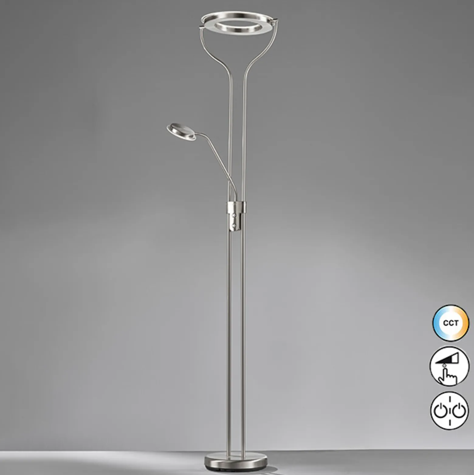LED-lattiavalo Davos, nikkelivärinen, korkeus 180 cm, 2-lamppuinen, CCT