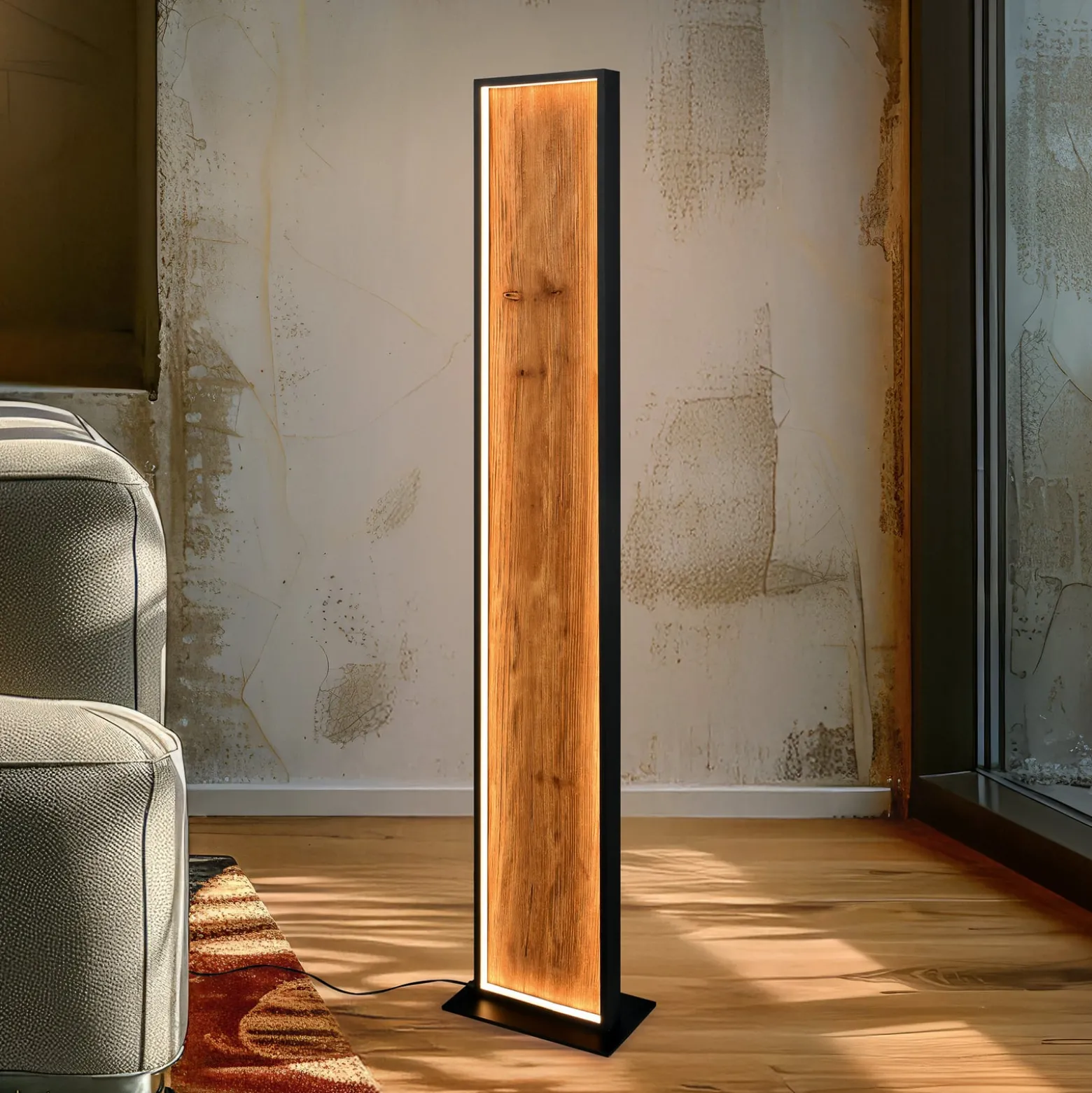 LED-lattiavalo Kalea, korkeus 120 cm, puunvärinen, puu