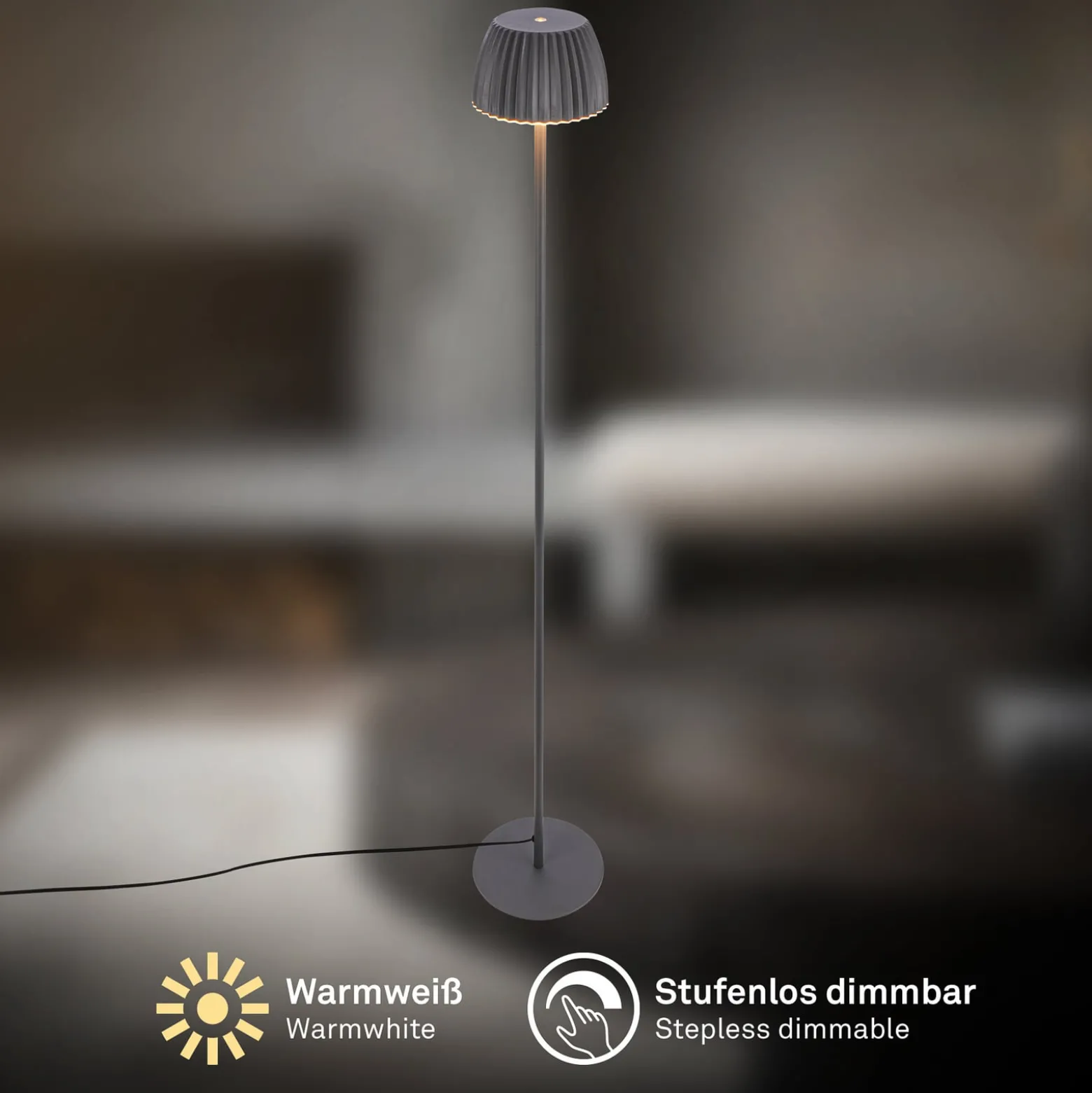 LED-lattiavalo Loca, antrasiitti, korkeus 123 cm muovi/metalli