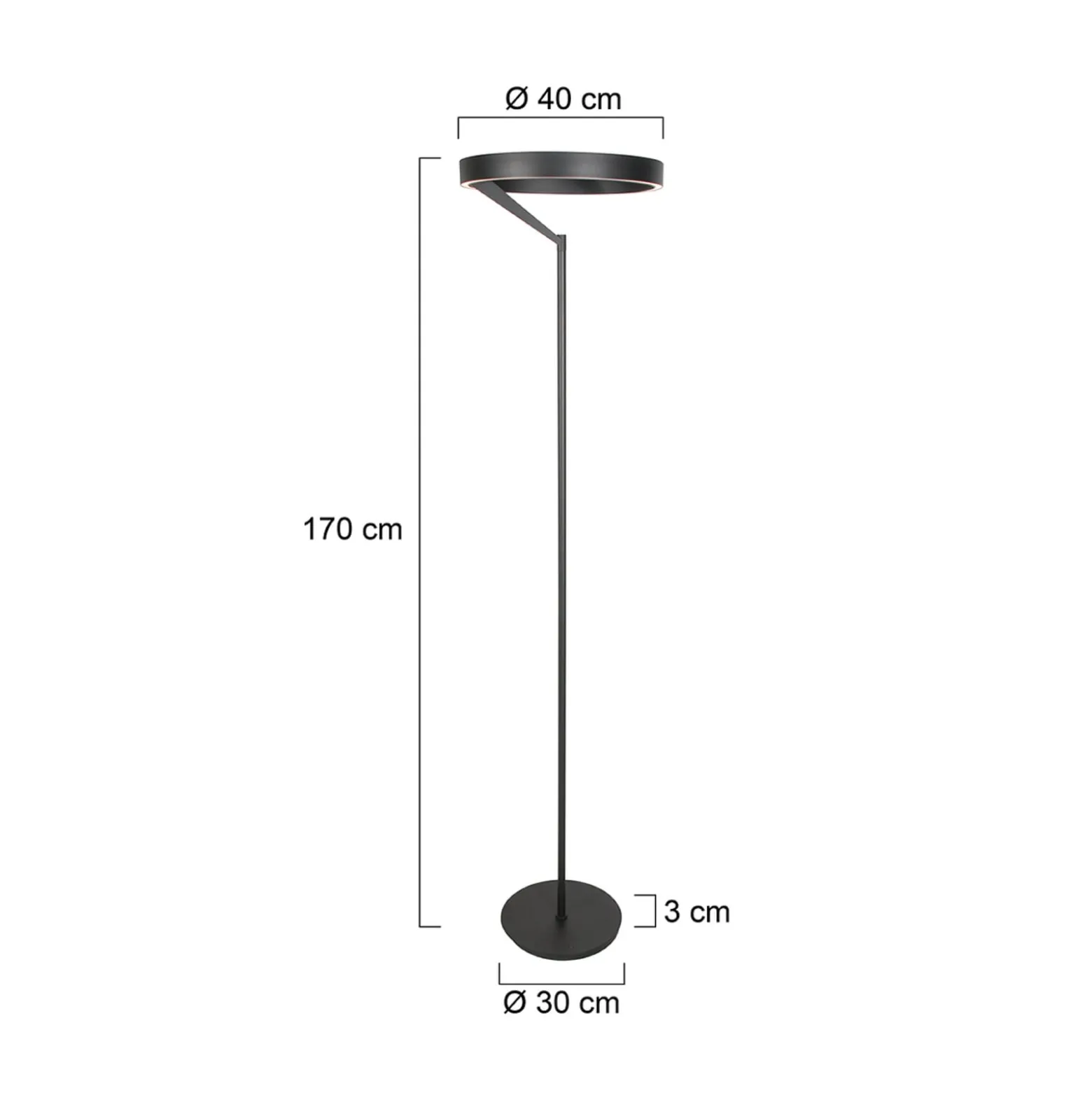 LED-lattiavalo Mykty, musta, korkeus 170 cm, metalli 2-lamppuinen CCT