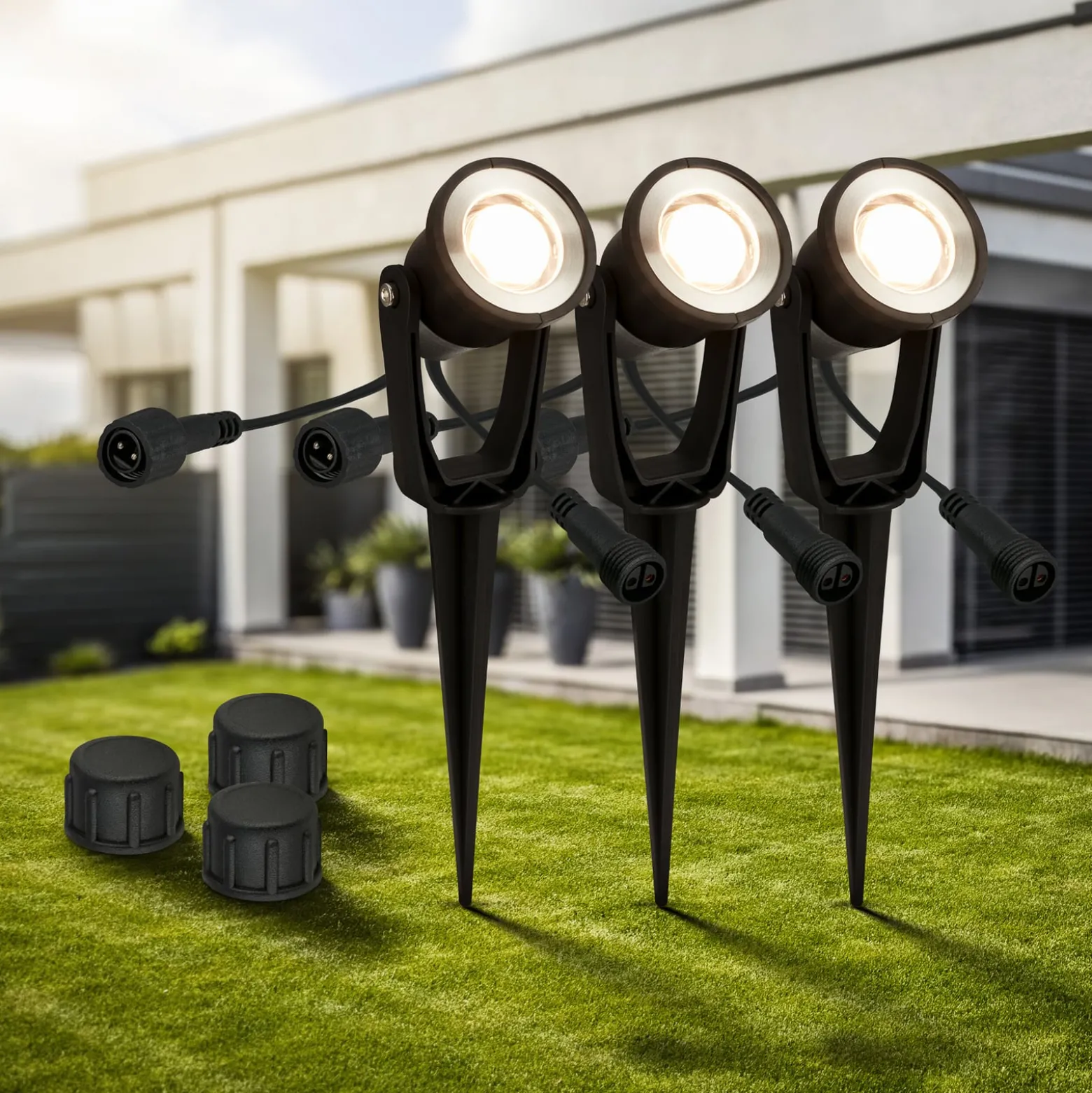 LED-maadoituspistoke 3919035 12V 3-pistepidennys, musta, Ø 5 cm