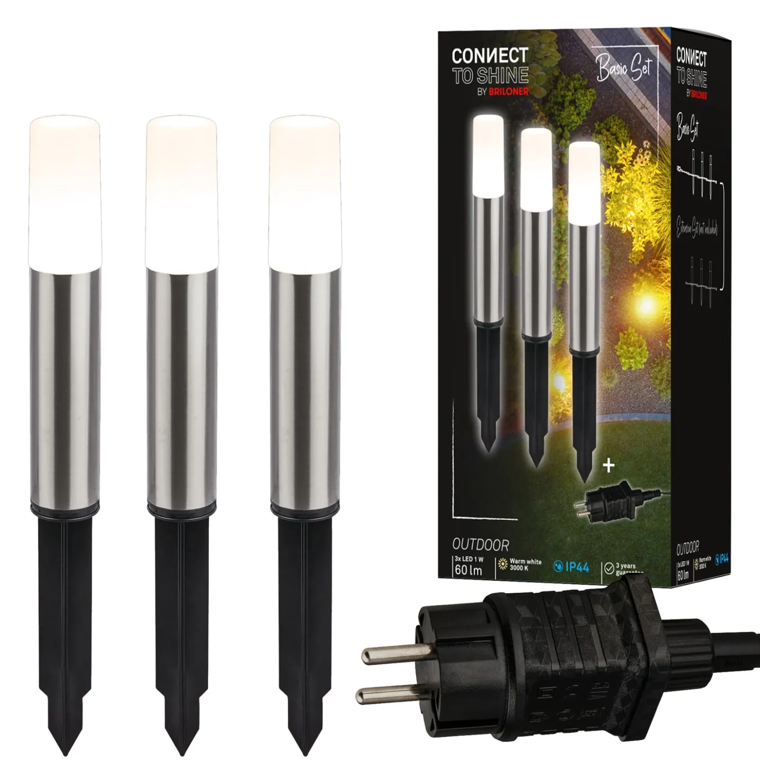 LED-maapiikkivalo 3925032 12V 3x-aloitussarja ruostumaton teräs Ø 4 cm