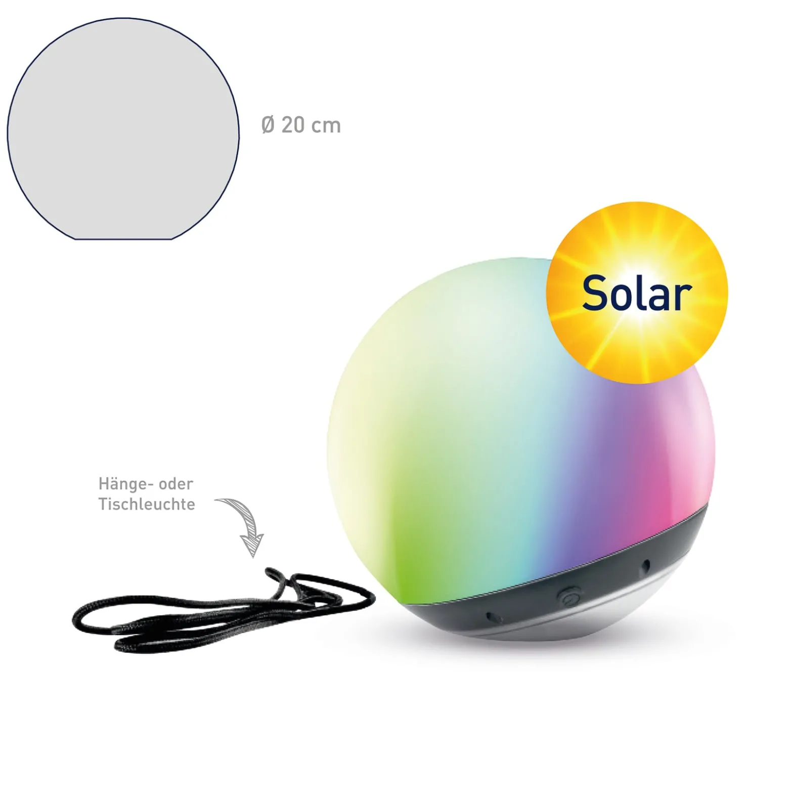 LED-pallo tint Pendula Solar, IP44, valk. CCT, RGB
