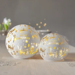 LED pallo valo Merry X-Mas Ø 12cm valkoinen lasi paristokäyttöinen