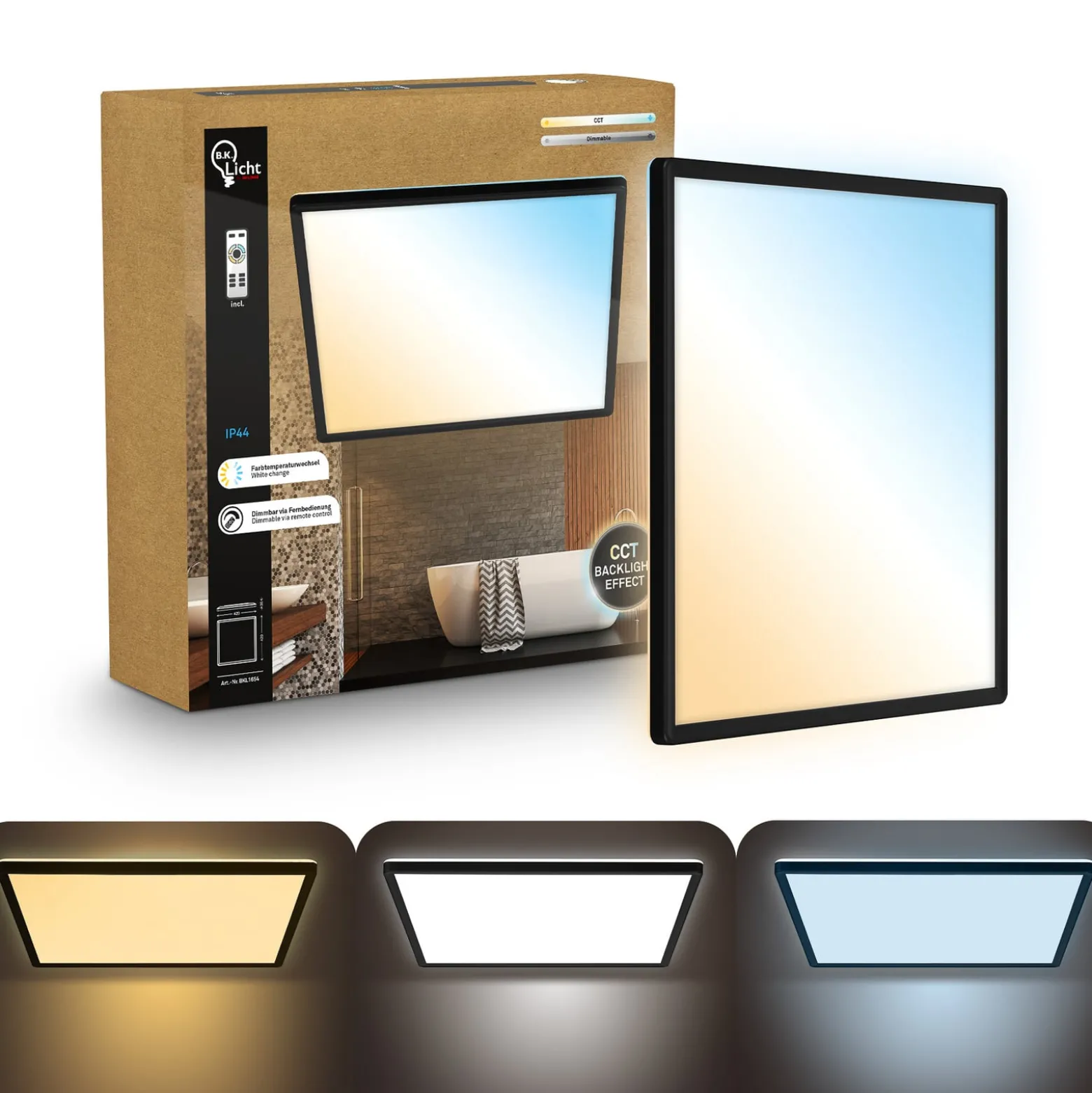 LED-paneeli Shallow kaukosäädin CCT, 42 x 42 cm, musta, taustavalo