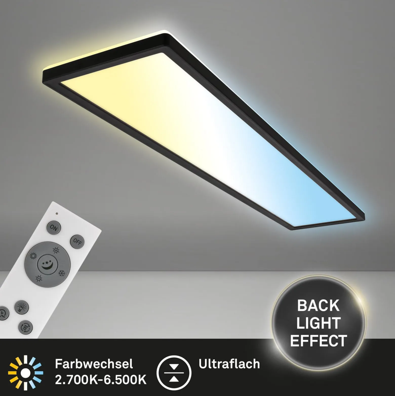 LED-paneeli Tava CCT, musta, 98 x 20 cm, taustavalo muovia