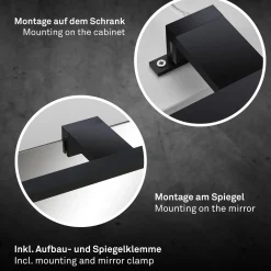LED-peililamppu Dun 2 in 1, musta matta, IP44, pituus 50 cm