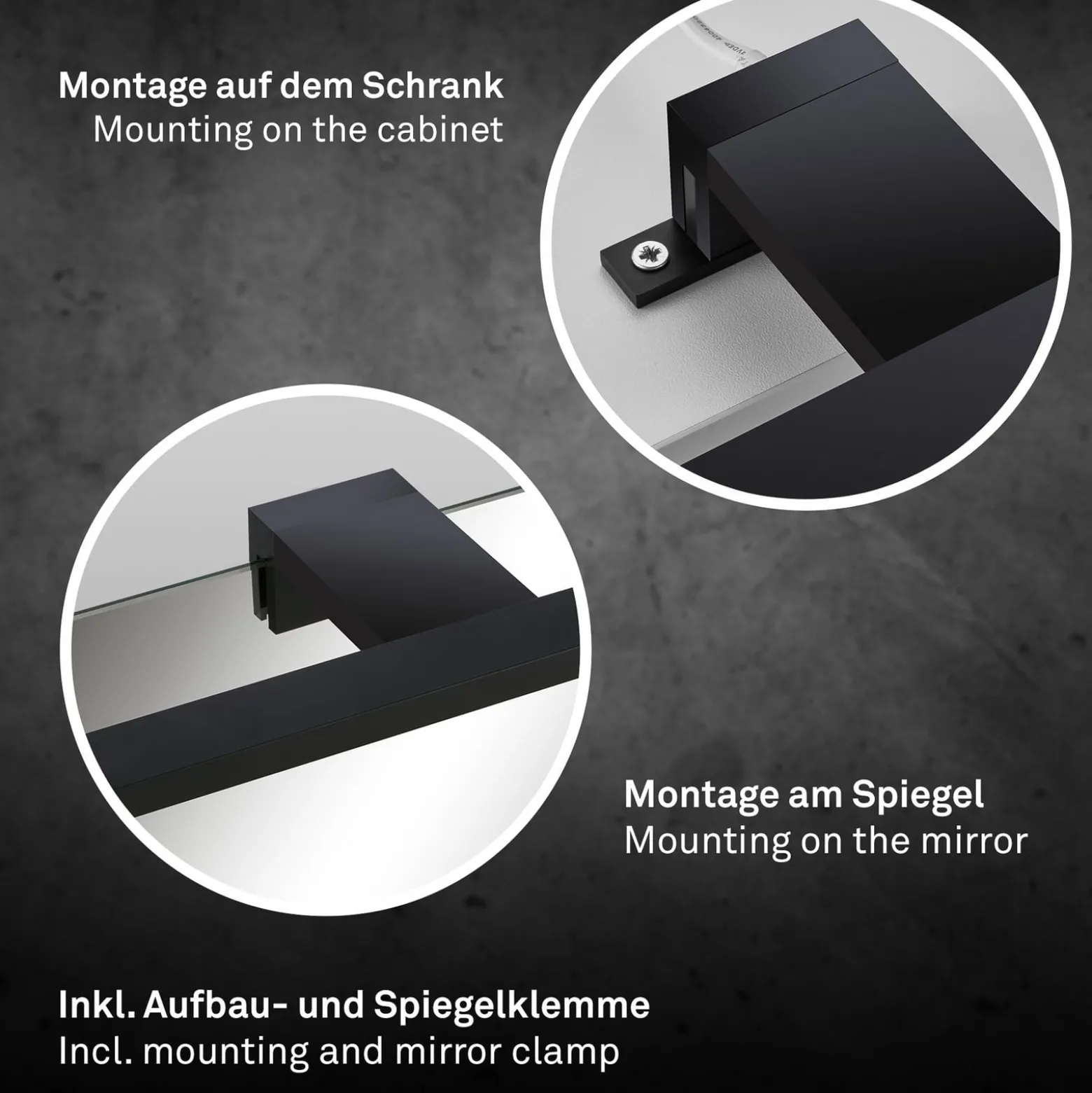LED-peililamppu Dun 2 in 1, musta matta, IP44, pituus 50 cm
