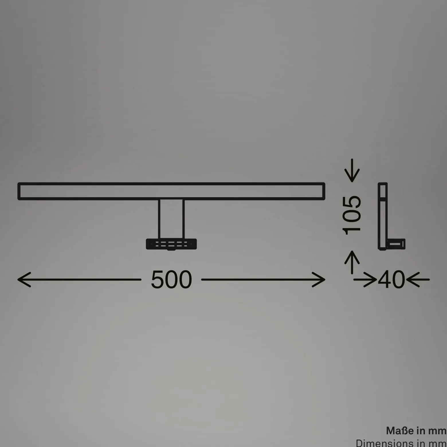 LED-peililamppu Dun 2 in 1, musta matta, IP44, pituus 50 cm