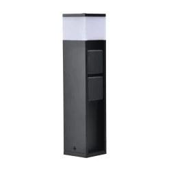 LED-pollarilamppu MAINS, tummanharmaa, 37 cm, IP54, 2 pistorasiaa