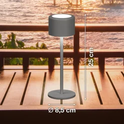LED-pöytälamppu Juna, hiekanharmaa, korkeus 25 cm, metalli, IP54