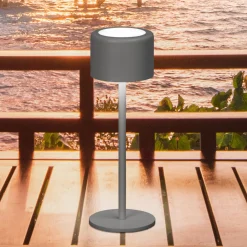 LED-pöytälamppu Juna, hiekanharmaa, korkeus 25 cm, metalli, IP54
