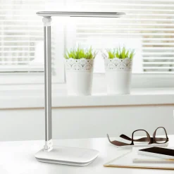 LED-pöytälamppu MAULjazzy, valkoinen, korkeus 43 cm, himmennettävä USB-portti