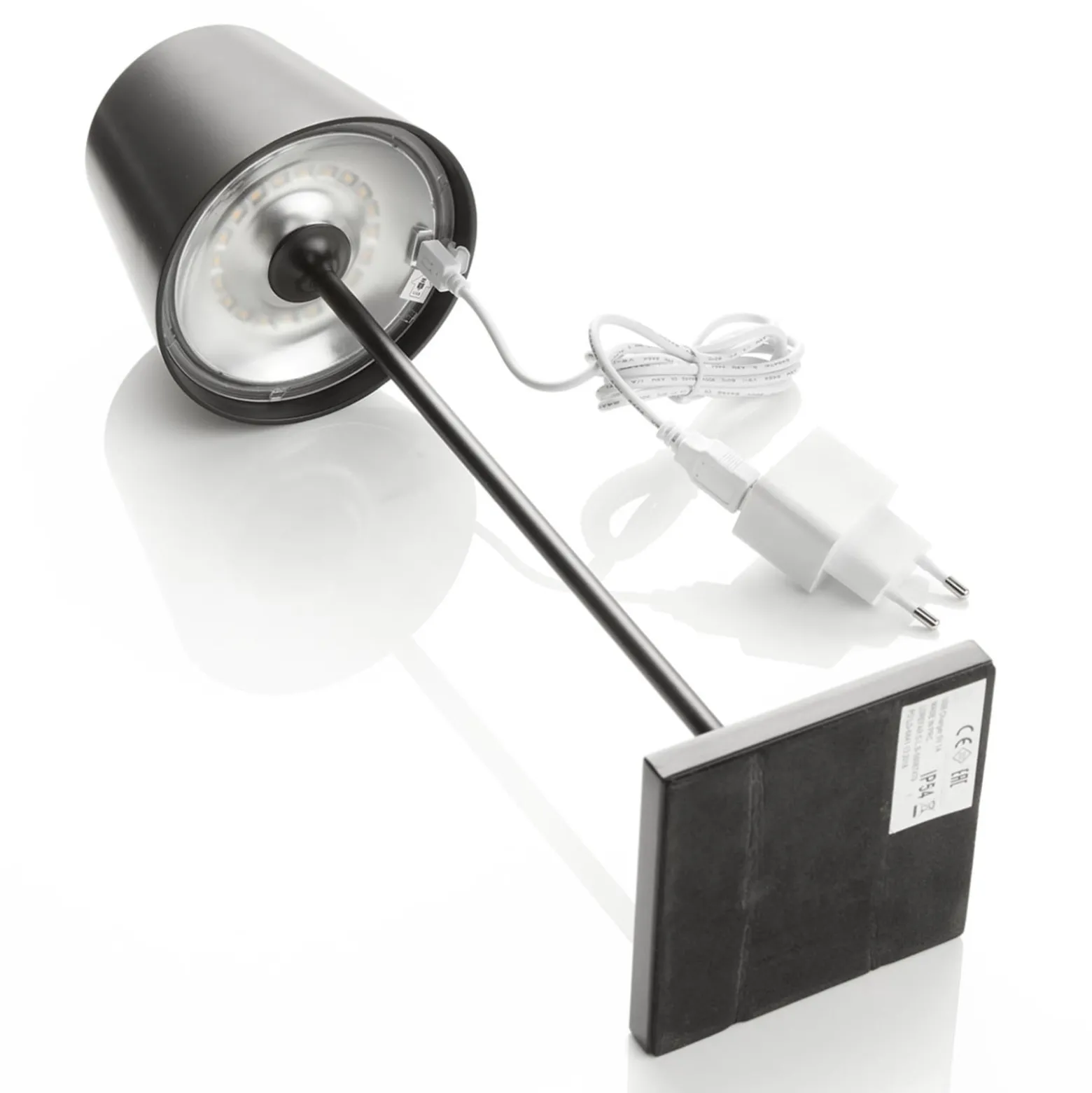 LED-pöytälamppu Toc USB-laturilla, IP54, musta
