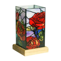 LED-pöytävalaisin Art Light Rose, puupohja, akryyli, värikäs