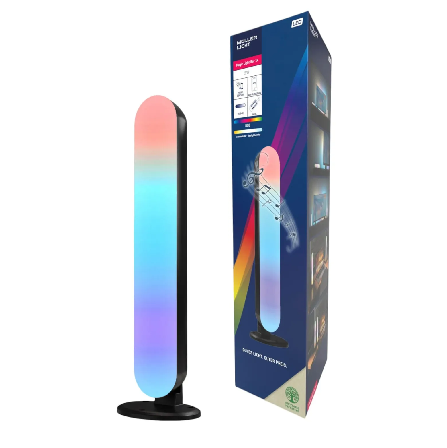 LED-pöytävalaisin LED-valopalkki, musta, RGBW-muovi