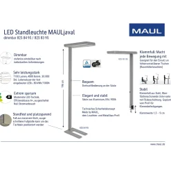 LED-pöytävalaisin MAULjaval, hopea, 120 cm, himmennettävä, kiinnitettävä jalusta