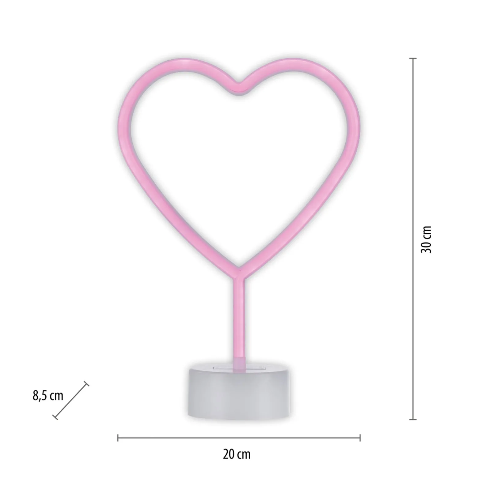 LED-pöytävalaisin Neon Herz, paristokäyttöinen