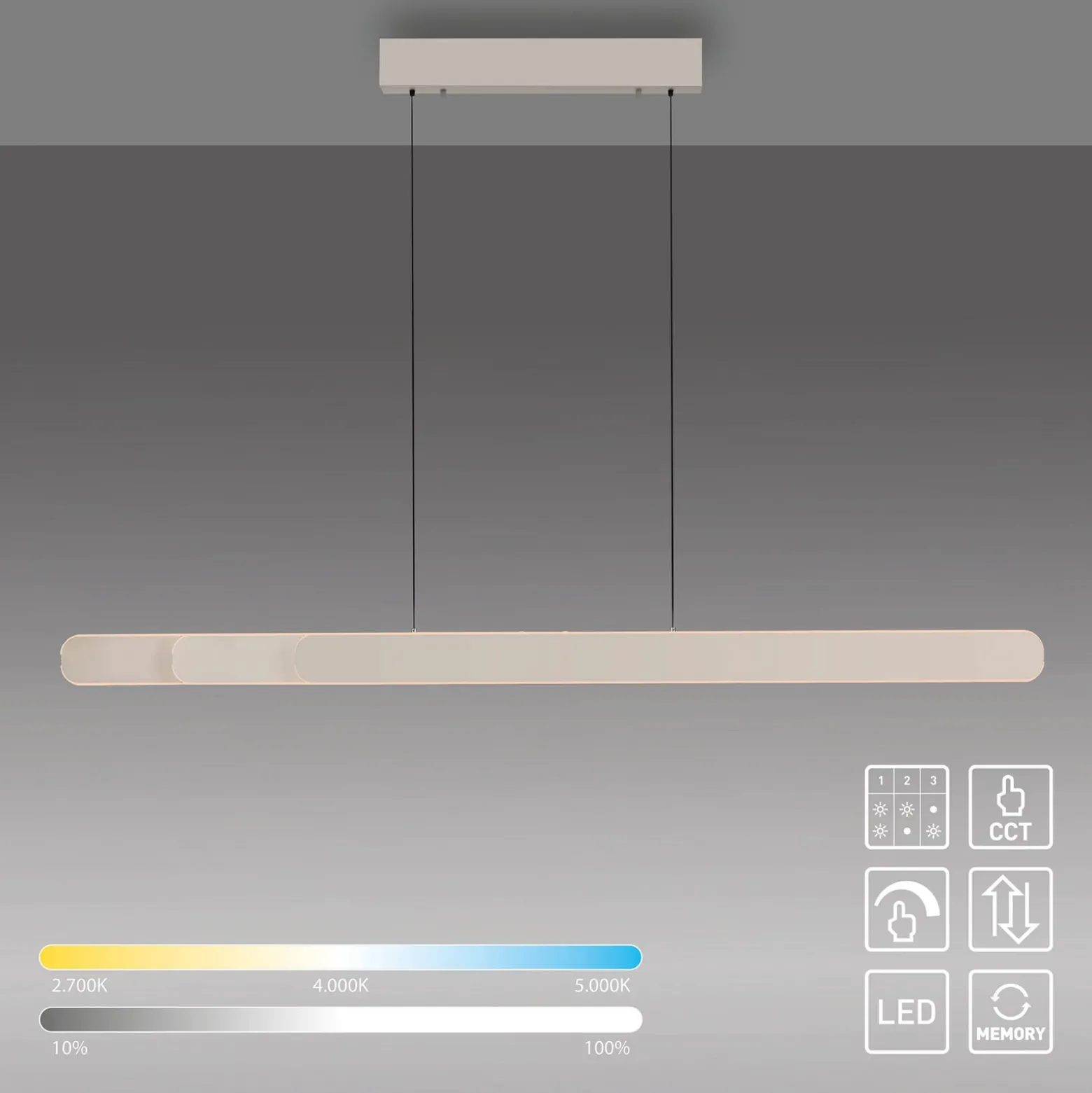 LED-riippuvalaisin ADRIANA ROUND, beige, pituus 160 cm, metalli, CCT