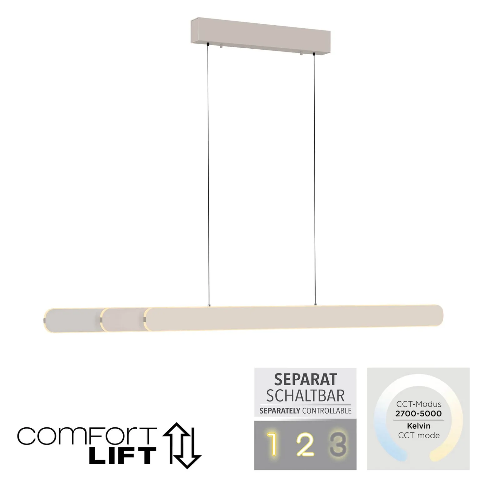 LED-riippuvalaisin ADRIANA ROUND, beige, pituus 160 cm, metalli, CCT