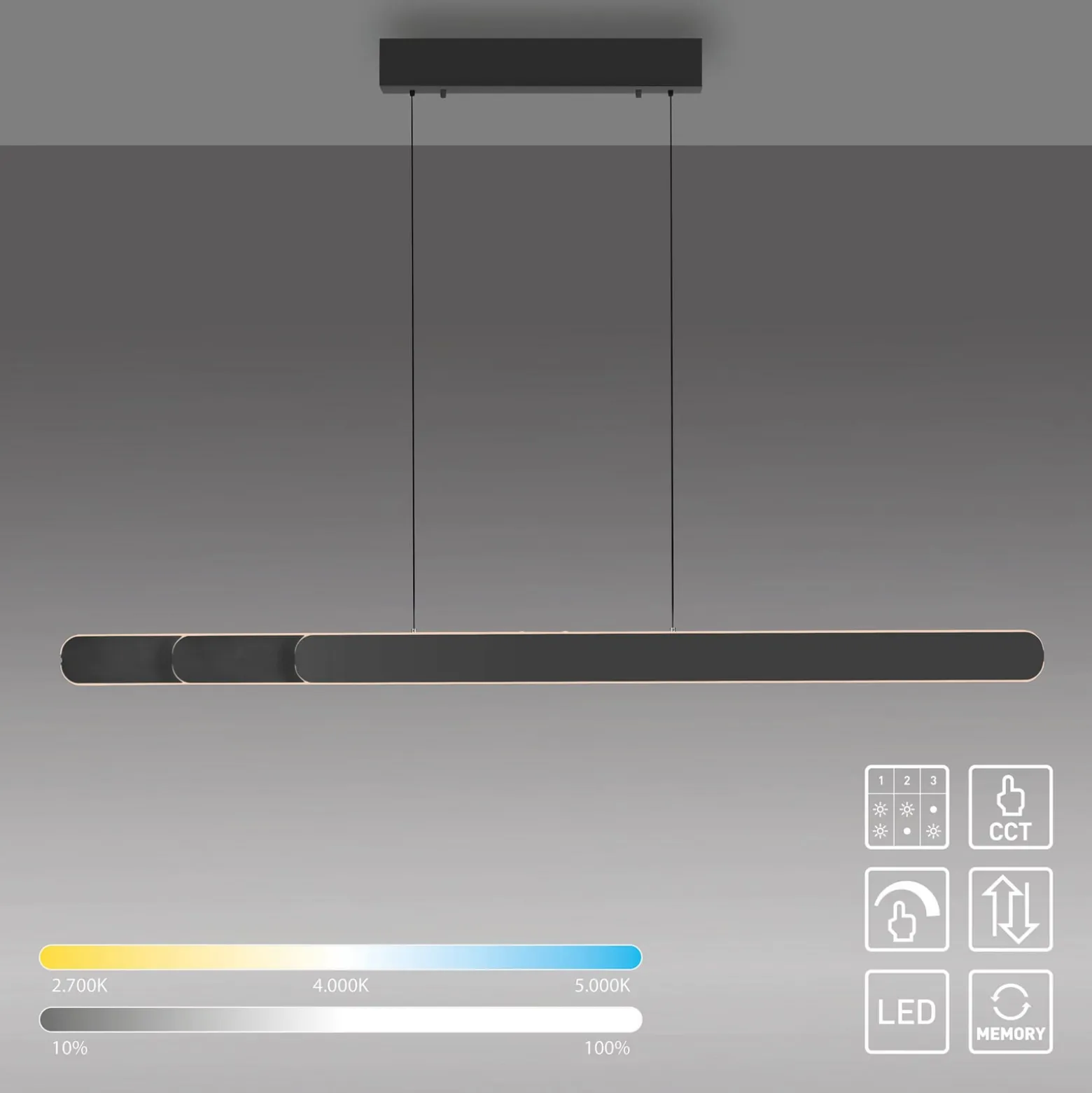 LED-riippuvalaisin ADRIANA ROUND, musta, pituus 160 cm, metalli, CCT