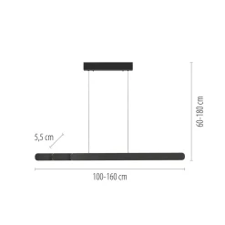 LED-riippuvalaisin ADRIANA ROUND, musta, pituus 160 cm, metalli, CCT