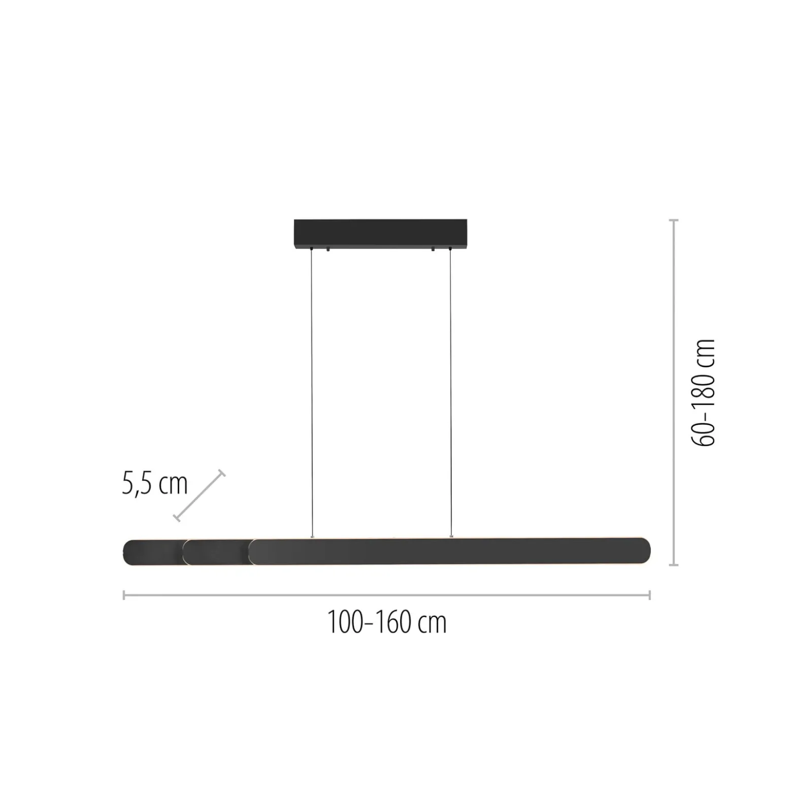 LED-riippuvalaisin ADRIANA ROUND, musta, pituus 160 cm, metalli, CCT