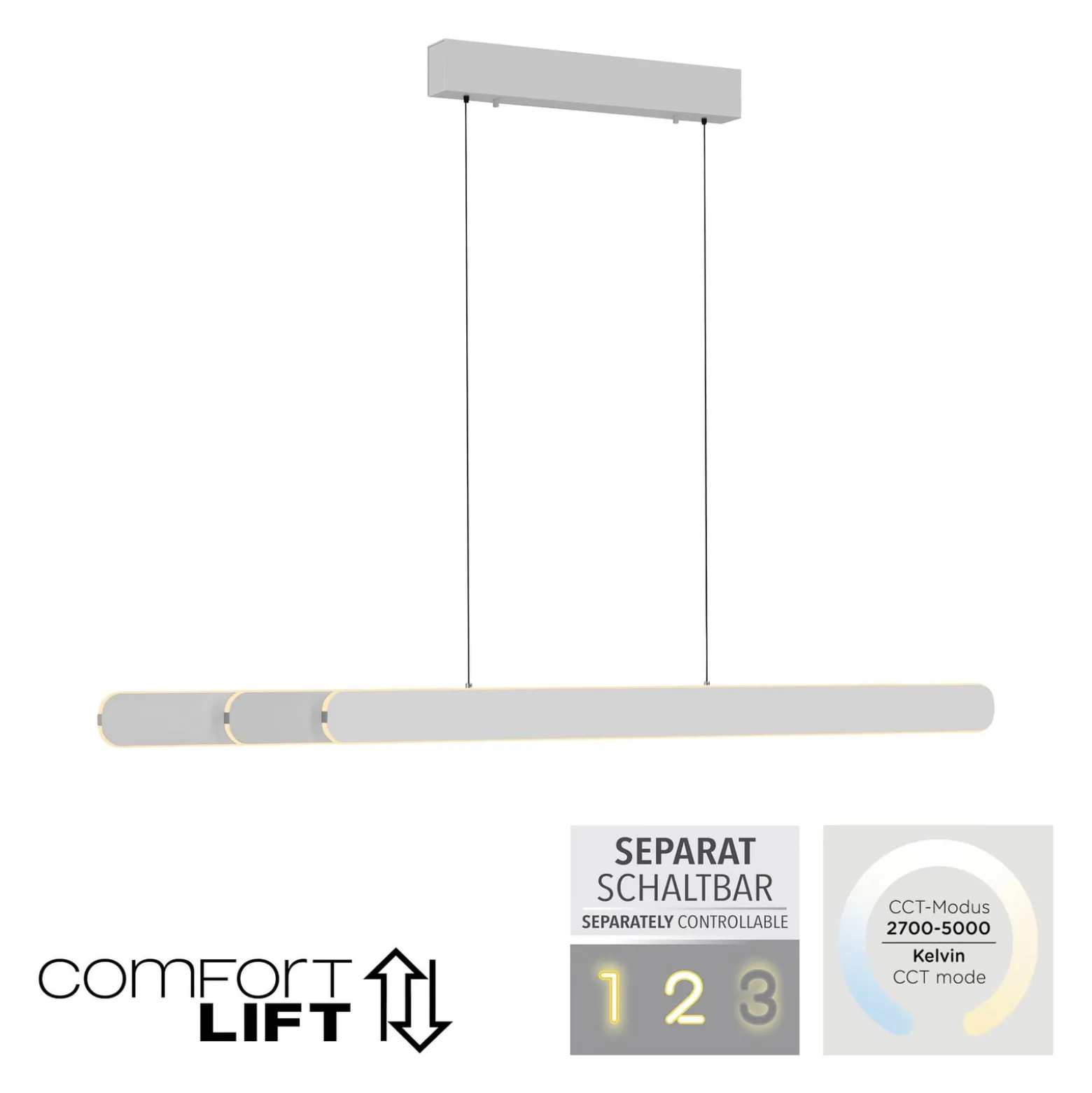 LED-riippuvalaisin ADRIANA ROUND, valkoinen, pituus 160 cm, metallia, CCT