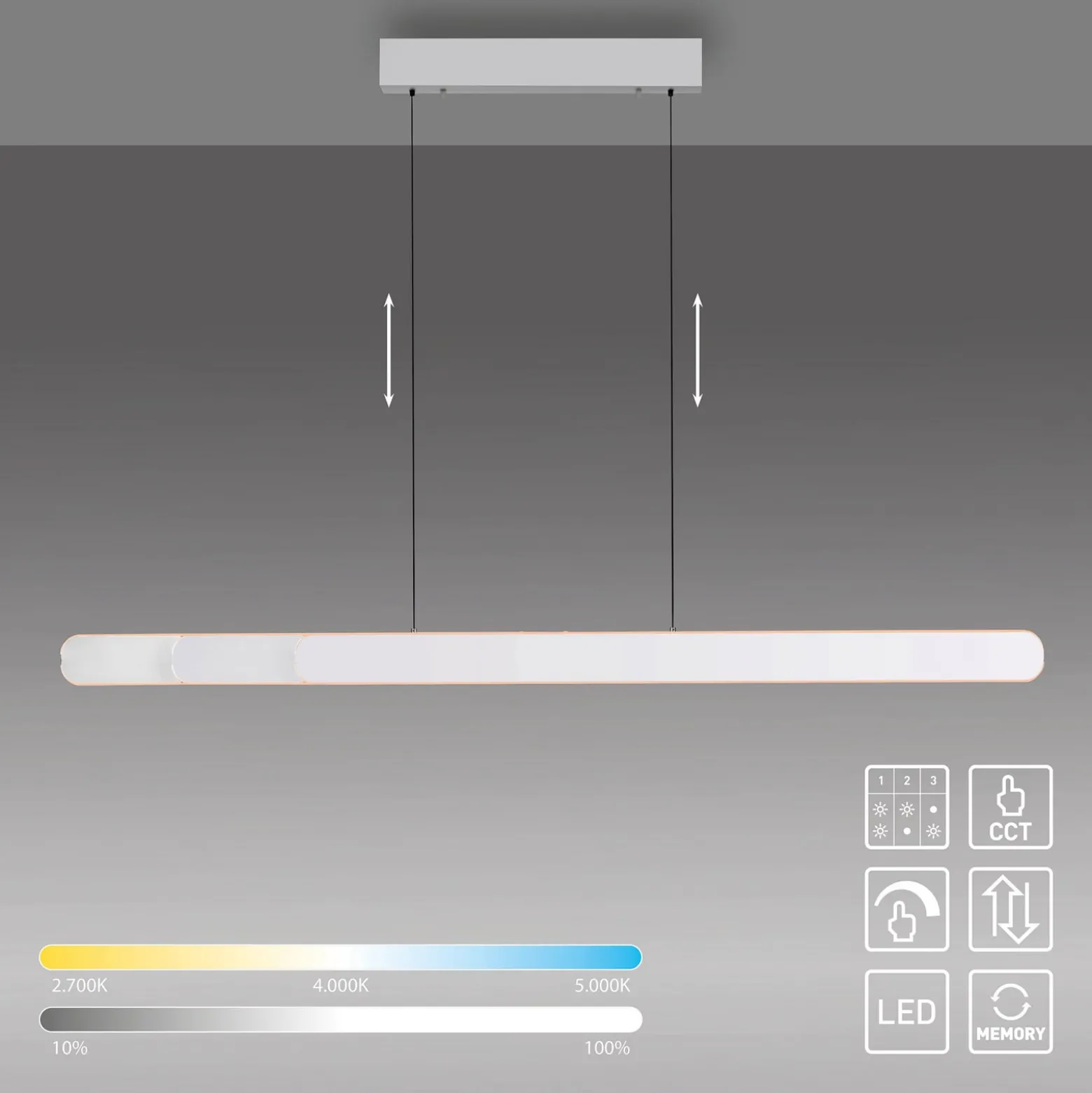 LED-riippuvalaisin ADRIANA ROUND, valkoinen, pituus 160 cm, metallia, CCT