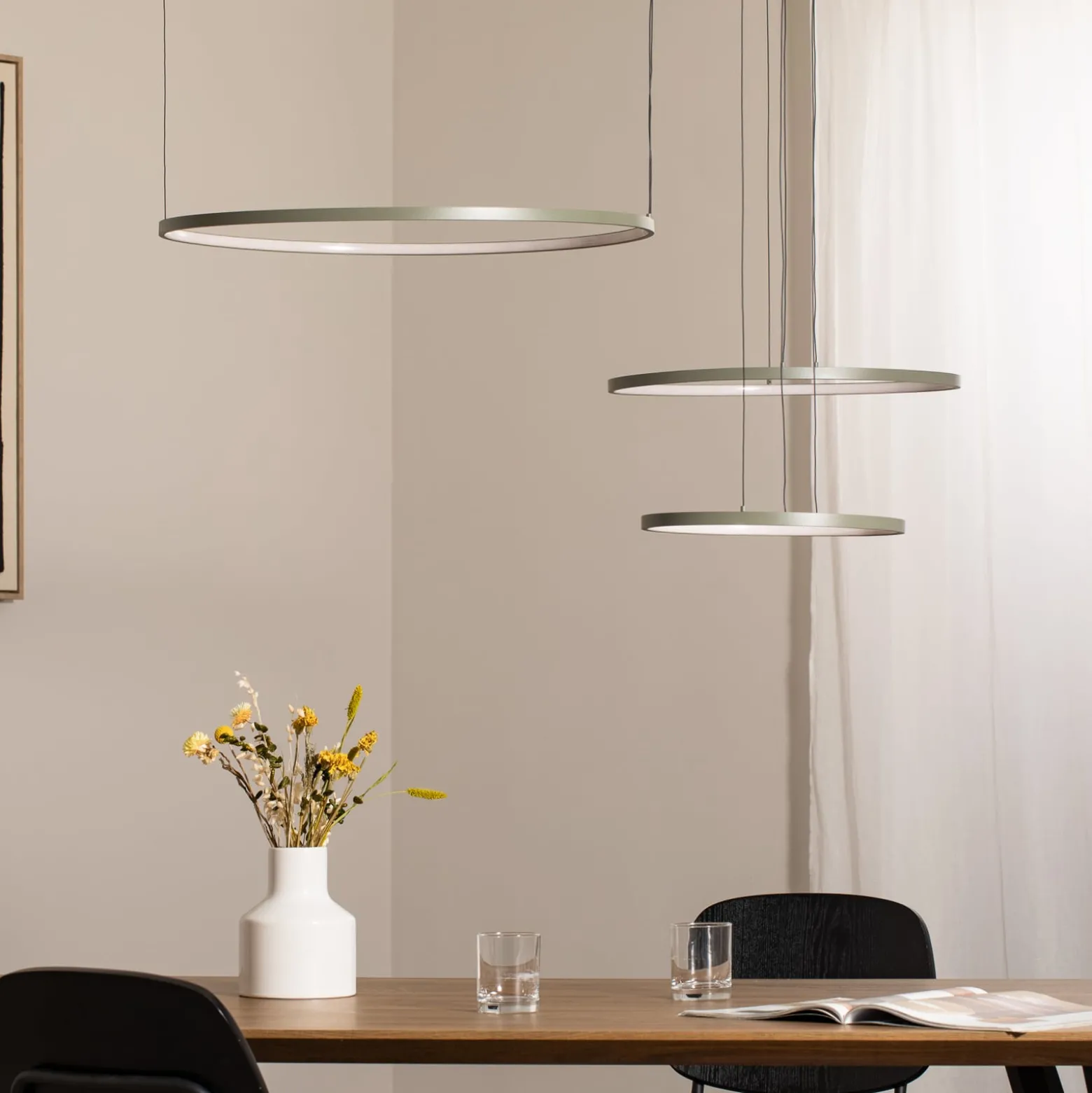 LED-riippuvalaisin CIRCOLO, oliivinvihreä, Ø 30/45/60 cm, 3-lamppuinen