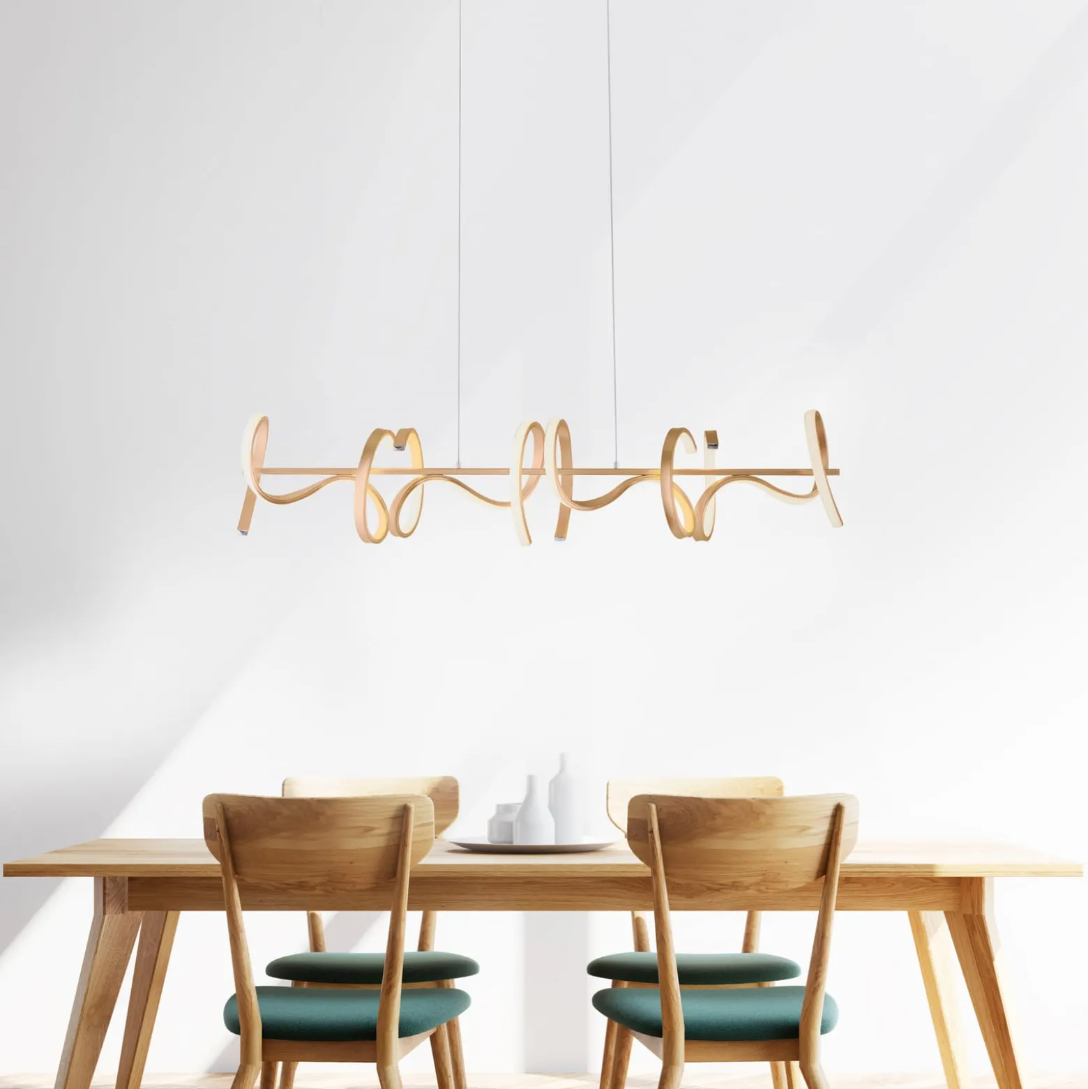 LED-riippuvalaisin Curls, messinkiä, metallia, 99 cm pitkä, himmennettävä