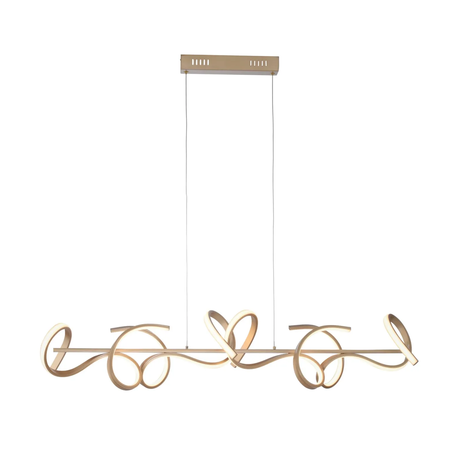 LED-riippuvalaisin Curls, messinkiä, metallia, 99 cm pitkä, himmennettävä