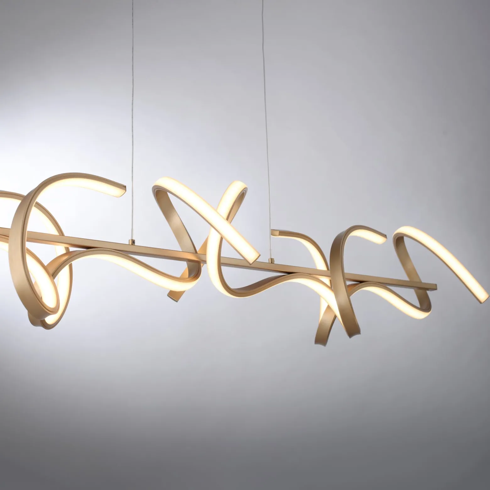 LED-riippuvalaisin Curls, messinkiä, metallia, 99 cm pitkä, himmennettävä