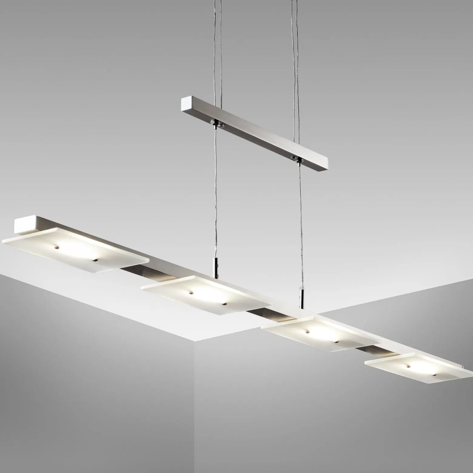 LED-riippuvalaisin Dina, 4-lamppuinen, nikkeli, korkeussäädettävä, 3 000 K