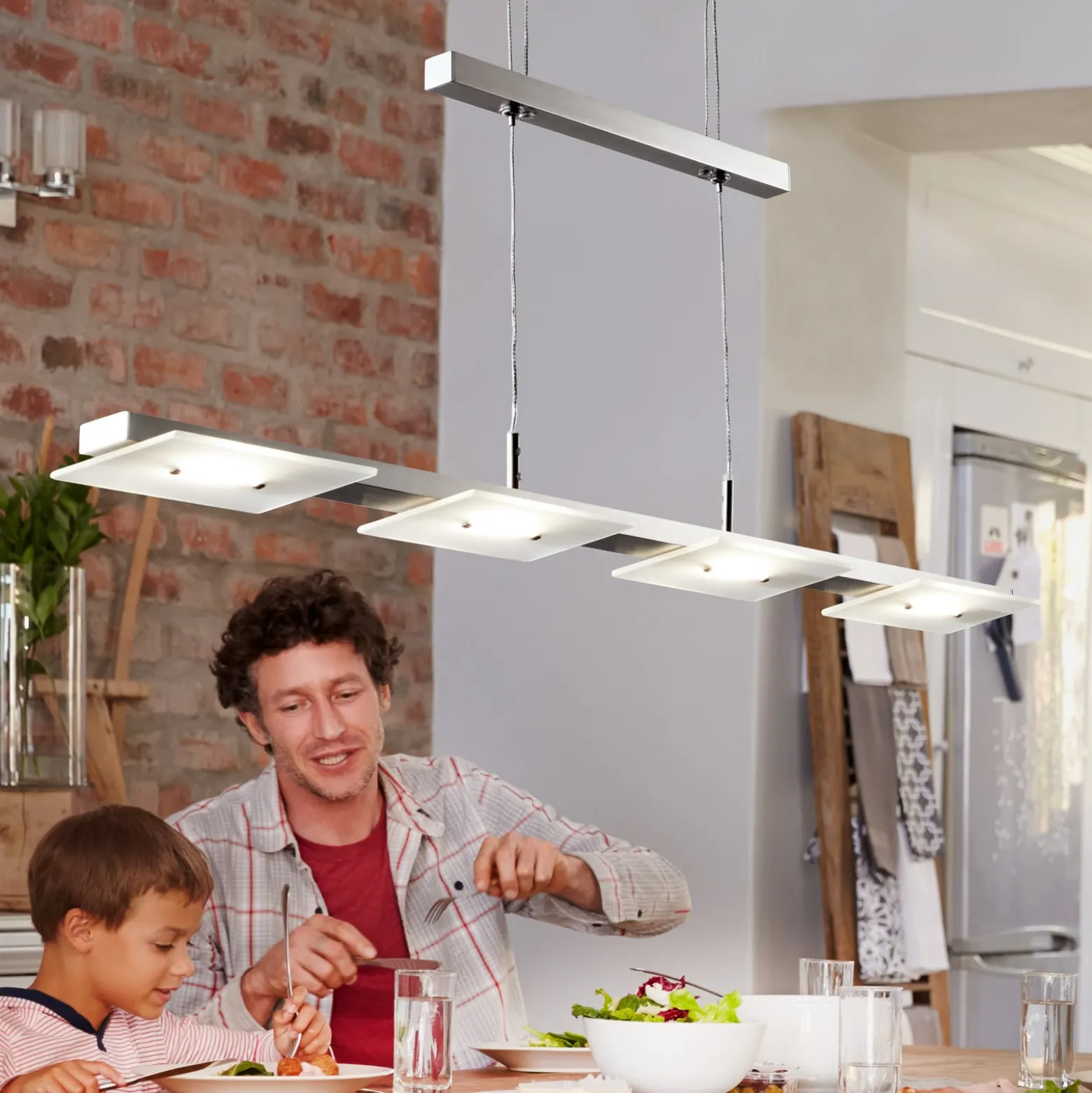 LED-riippuvalaisin Dina, 4-lamppuinen, nikkeli, korkeussäädettävä, 3 000 K