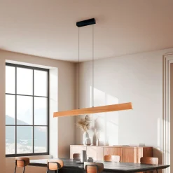 LED-riippuvalaisin Edgewood, pituus 150 cm, puunvärinen puu, CCT