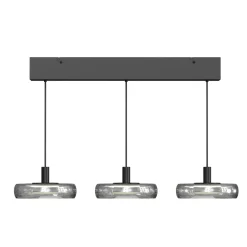 LED-riippuvalaisin FLOAT, harmaa/musta, 3-lamppuinen, 68 cm, lasi/metalli