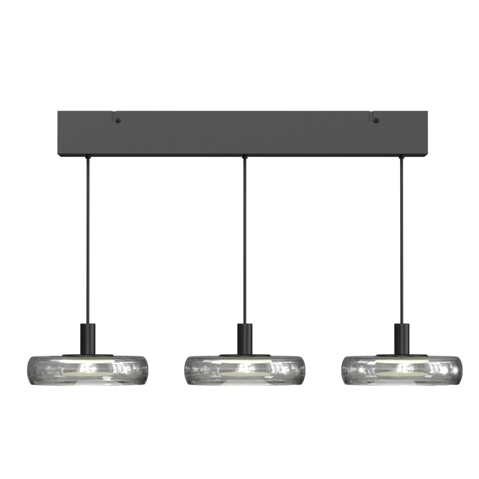 LED-riippuvalaisin FLOAT, harmaa/musta, 3-lamppuinen, 68 cm, lasi/metalli