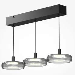 LED-riippuvalaisin FLOAT, harmaa/musta, 3-lamppuinen, 68 cm, lasi/metalli