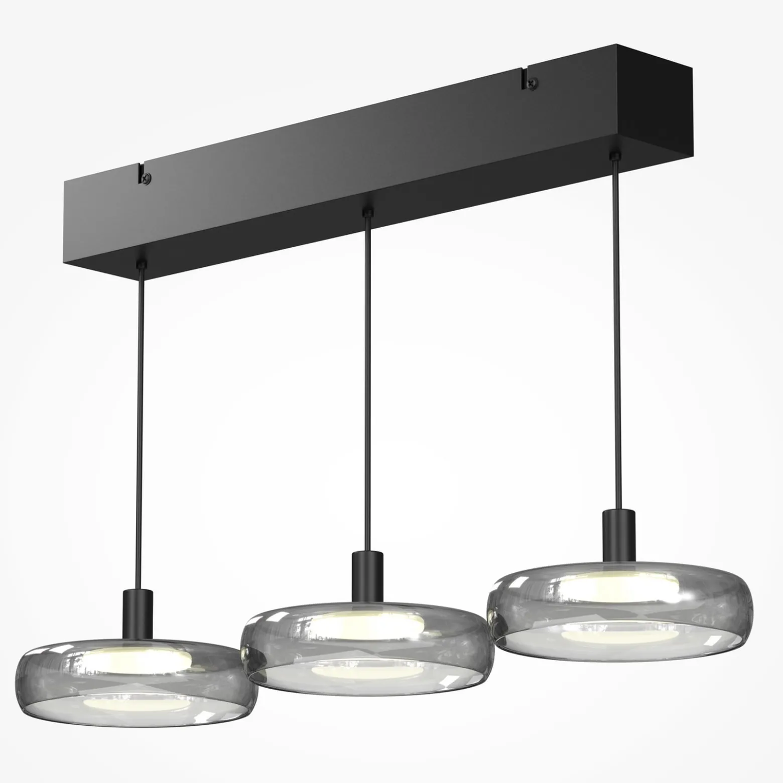 LED-riippuvalaisin FLOAT, harmaa/musta, 3-lamppuinen, 68 cm, lasi/metalli