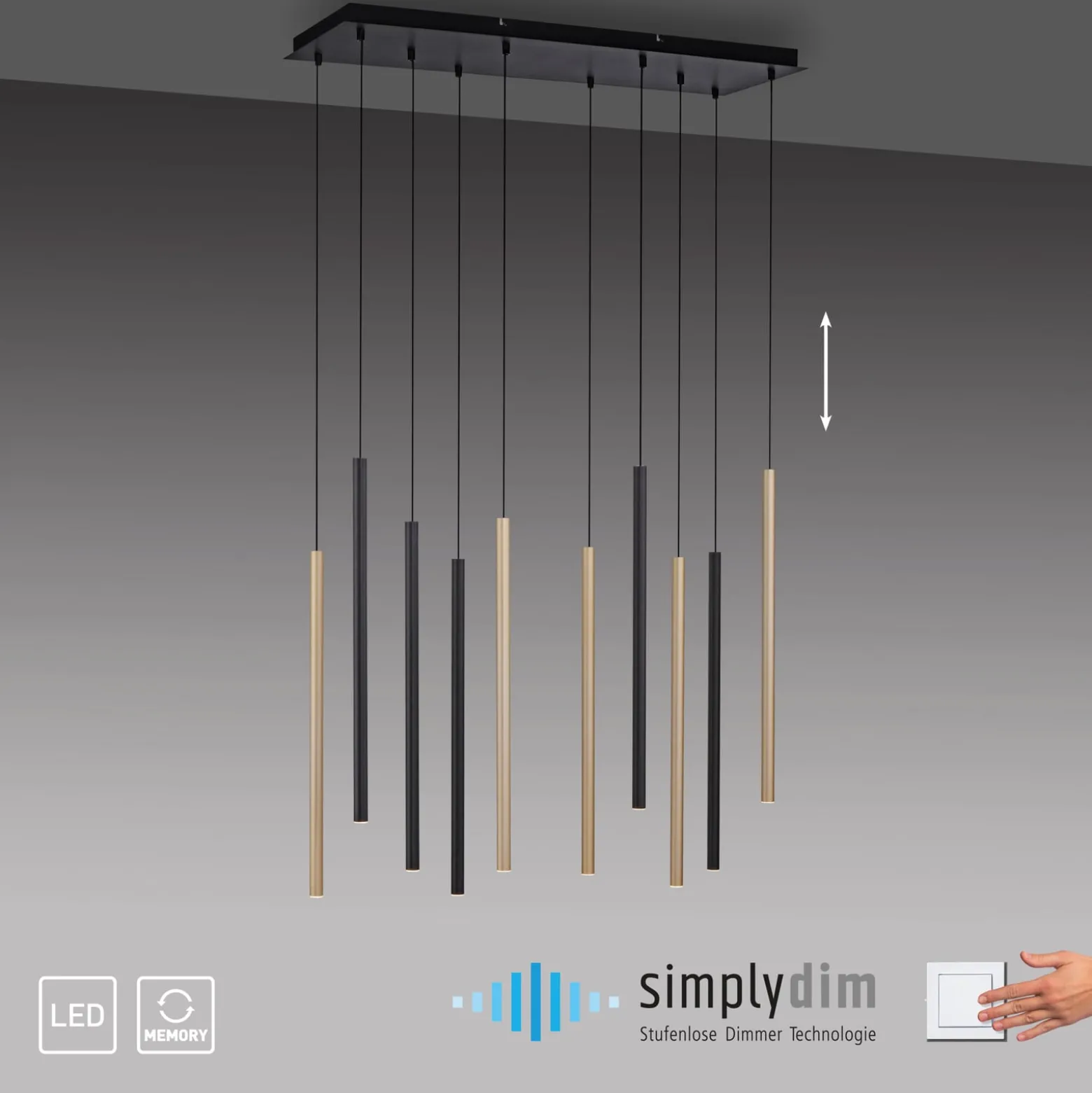 LED-riippuvalaisin Flute, himmennys, 10-lamppuinen