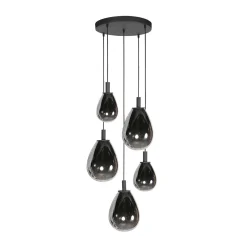 LED-riippuvalaisin Glimsy, Ø 40 cm musta/savuharmaa lasi 5-lamppuinen.