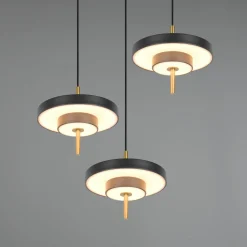 LED-riippuvalaisin Keaton, musta/kulta Ø 45 cm CCT 3-lamppuinen.
